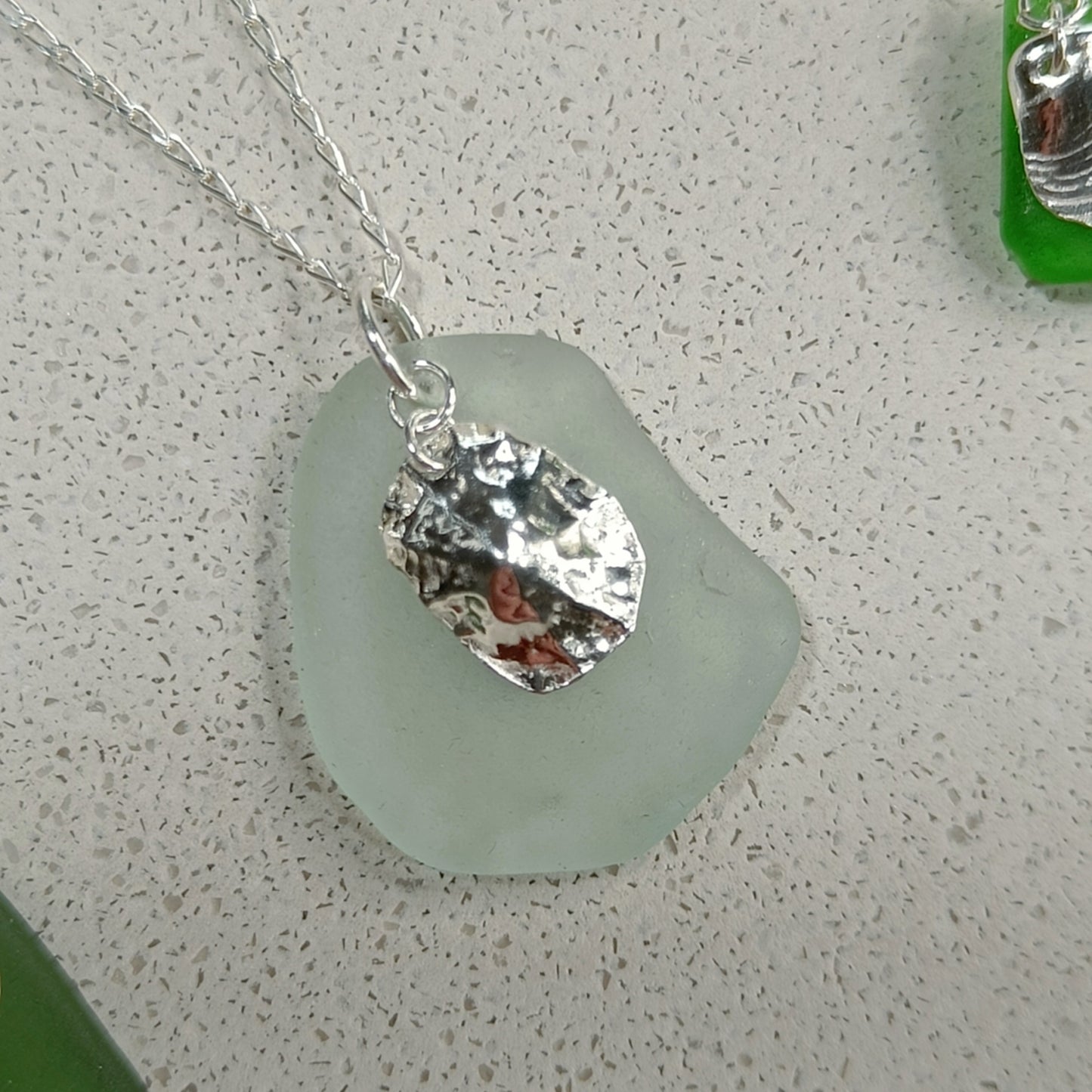 Seafoam Seaglass & Limpet charm necklace (18"/45cm chain)