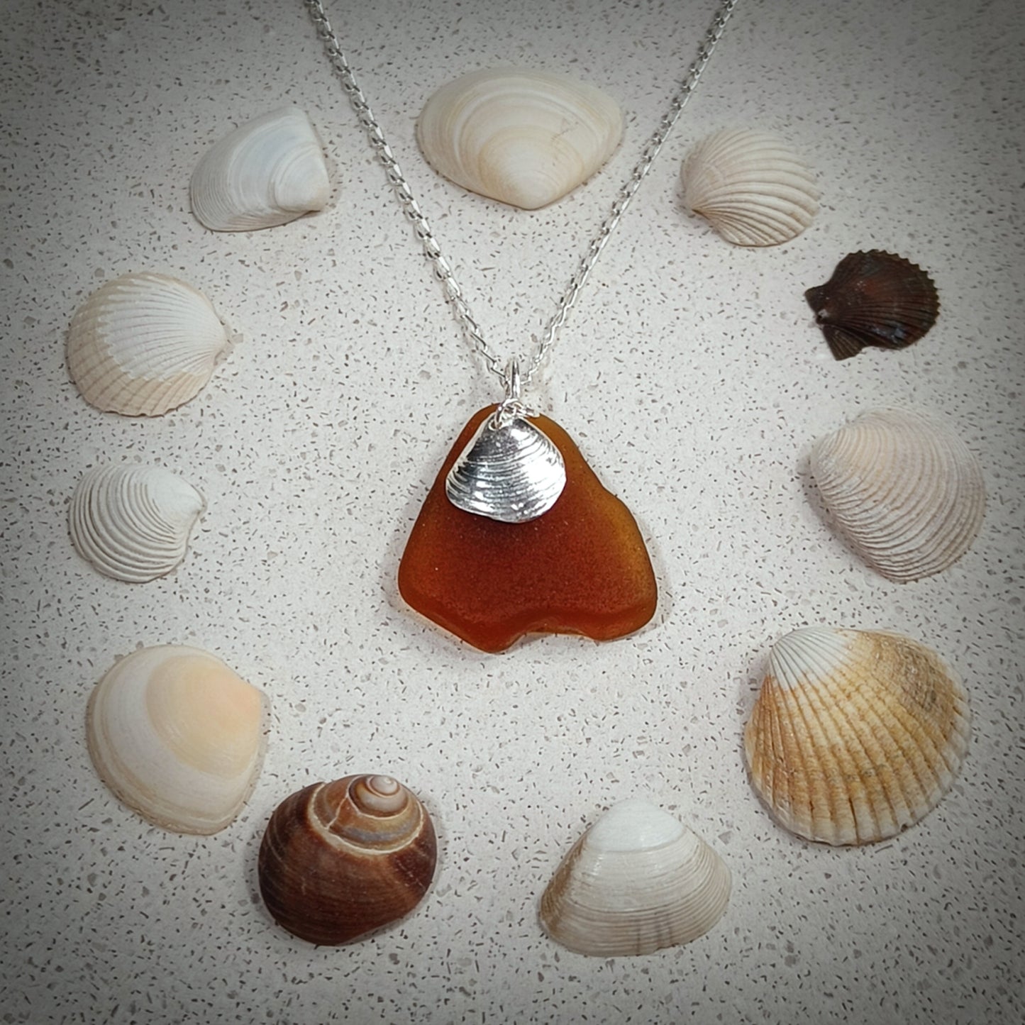 Russet Seaglass & Venus charm necklace (18"/45cm chain)