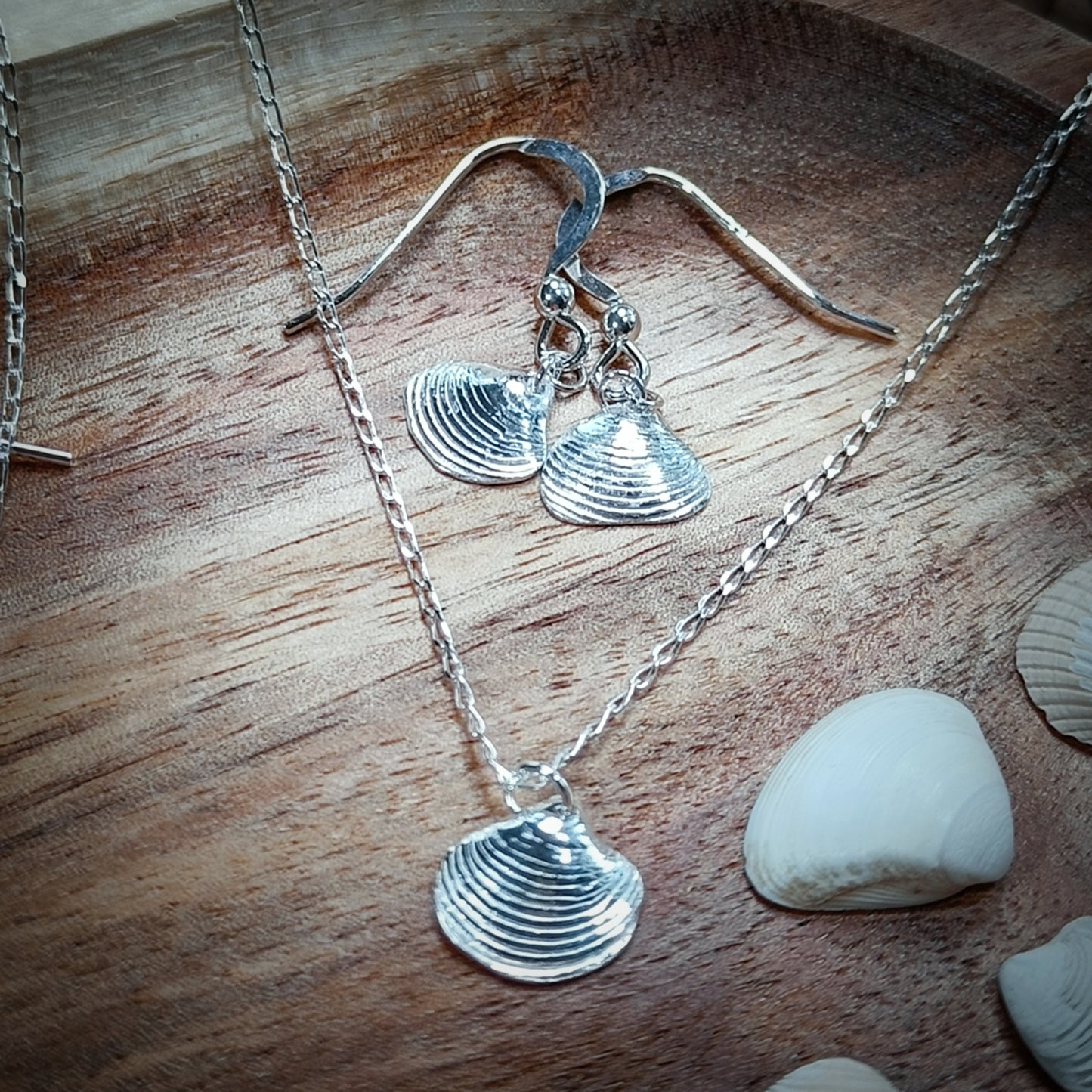 Small Silver Venus shell necklace, (18"/45cm chain)
